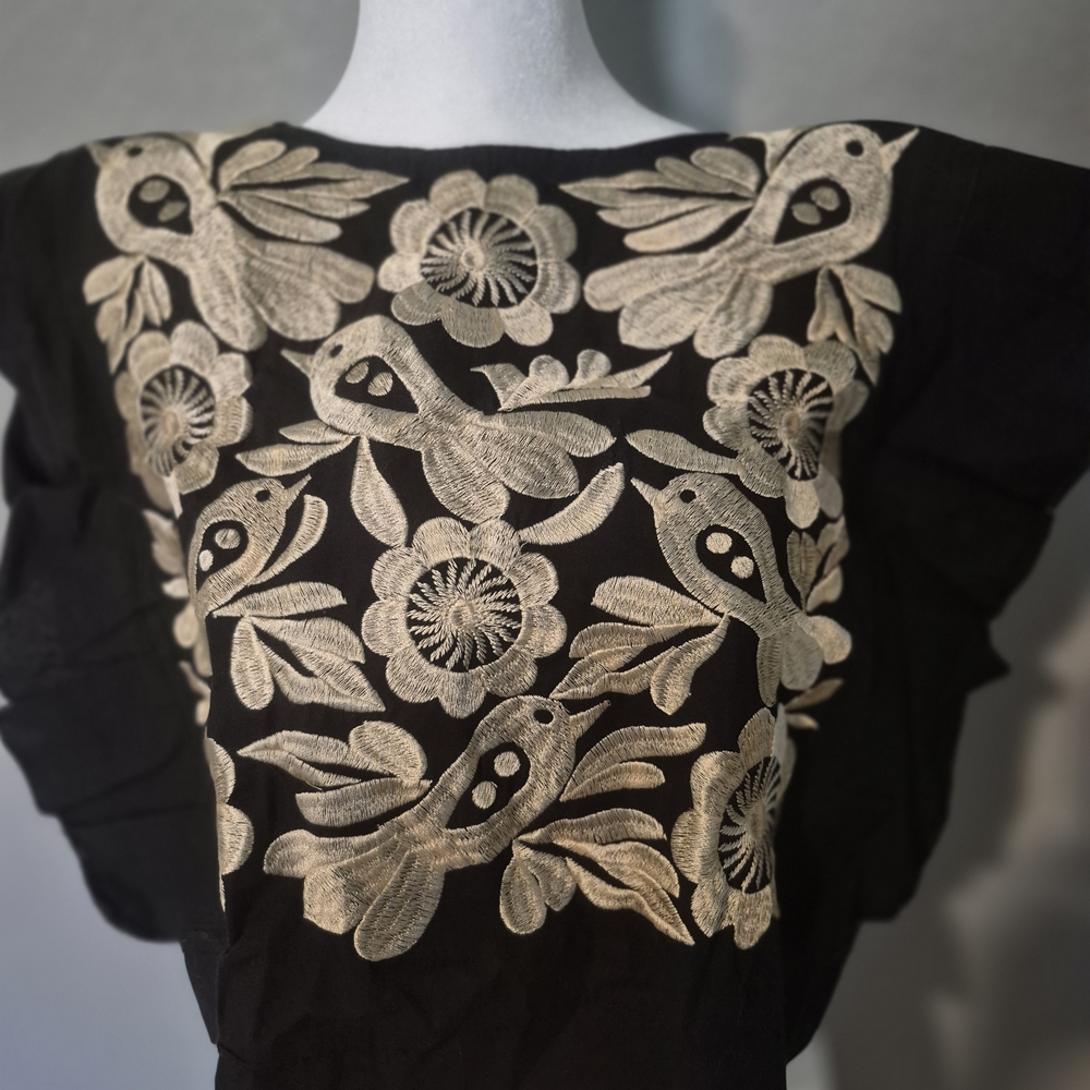 Embroidered Black and Cream Women's Top